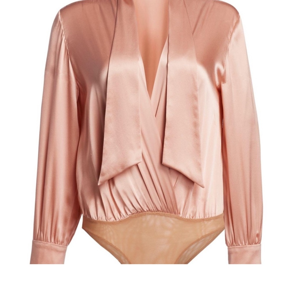 Jonathan Simkhai Satin Tie-Neck Bodysuit in Blush Pink